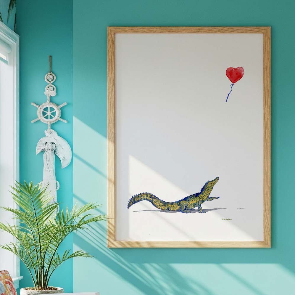 Alligator and Red Balloon - davidkjonesart
