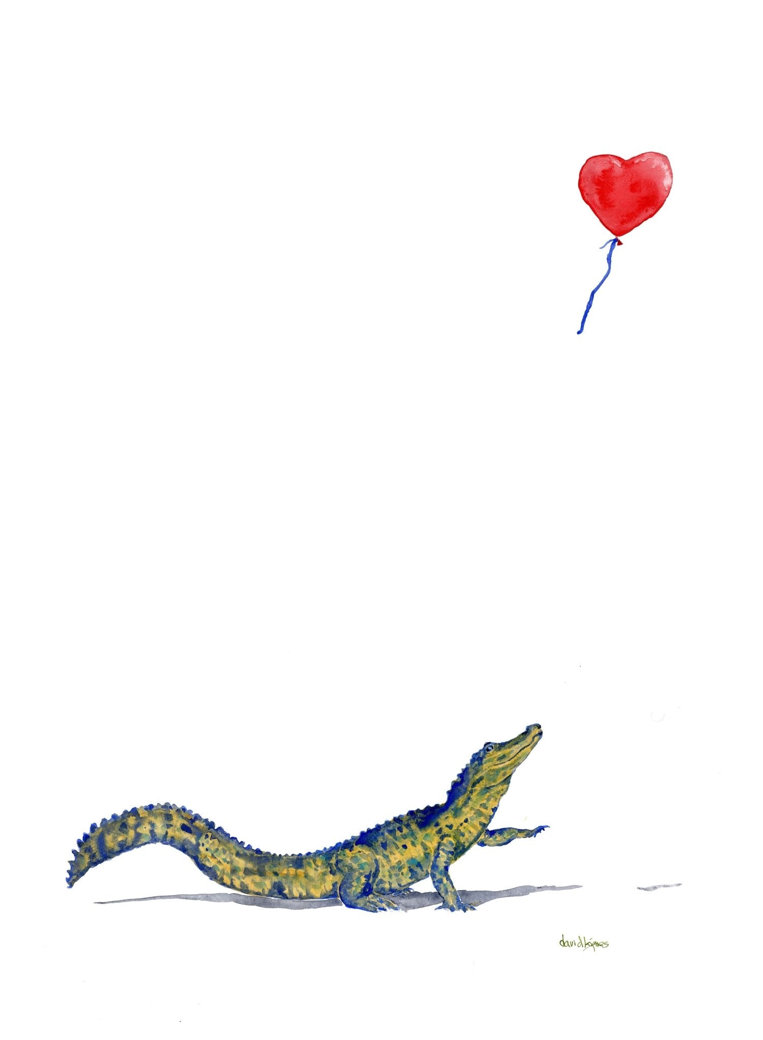 Alligator and Red Balloon (original watercolor) - davidkjonesart