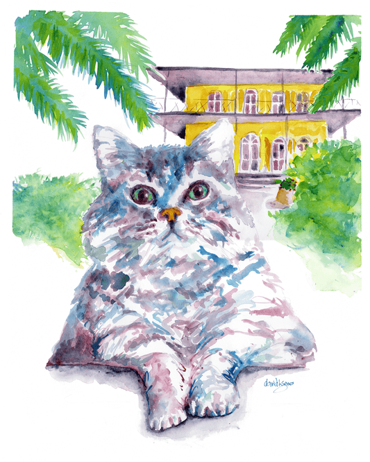 Key West Hemingway House Cat (original watercolor) - davidkjonesart