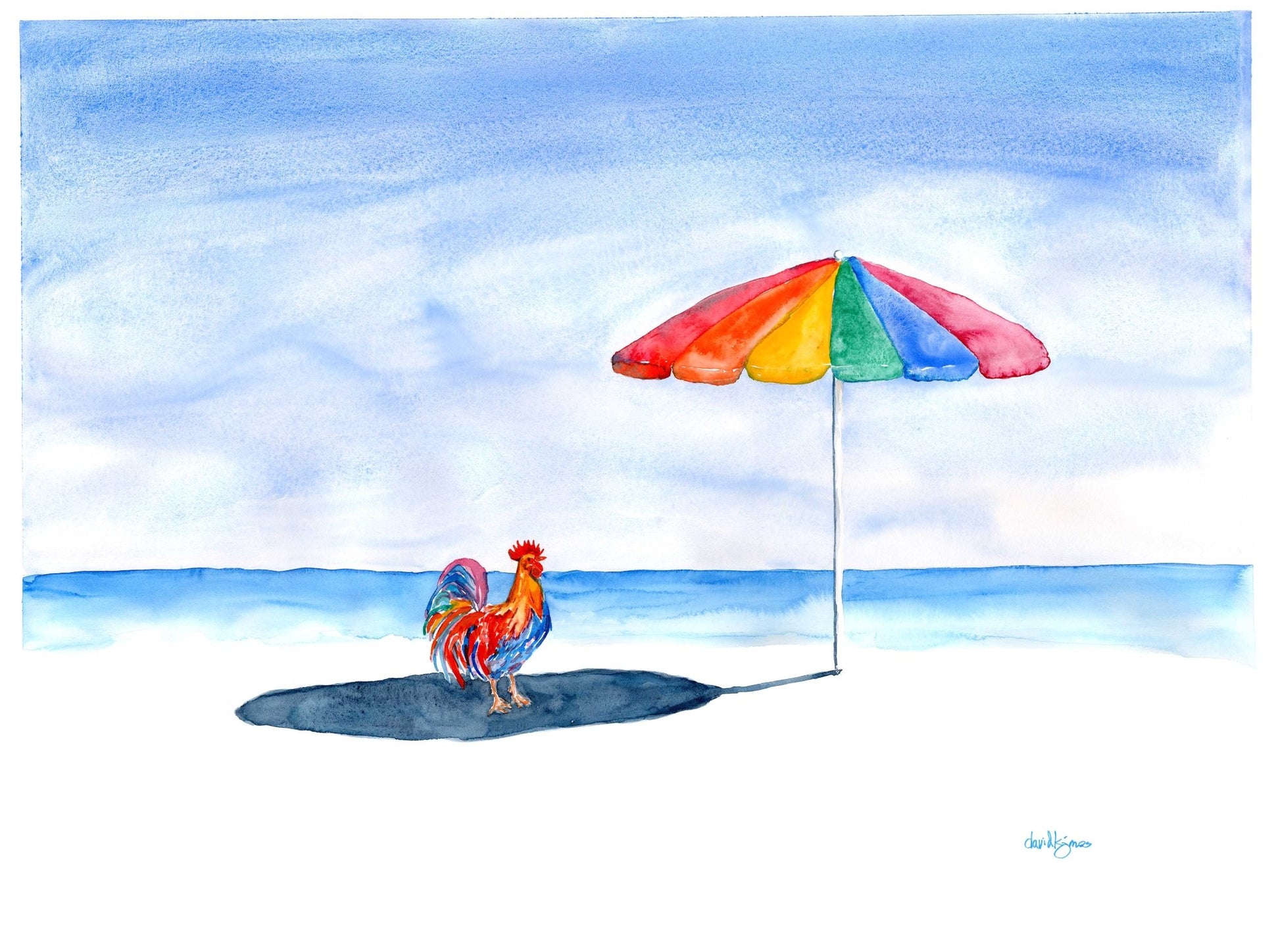 Key West Rooster on the Beach (original watercolor) - davidkjonesart