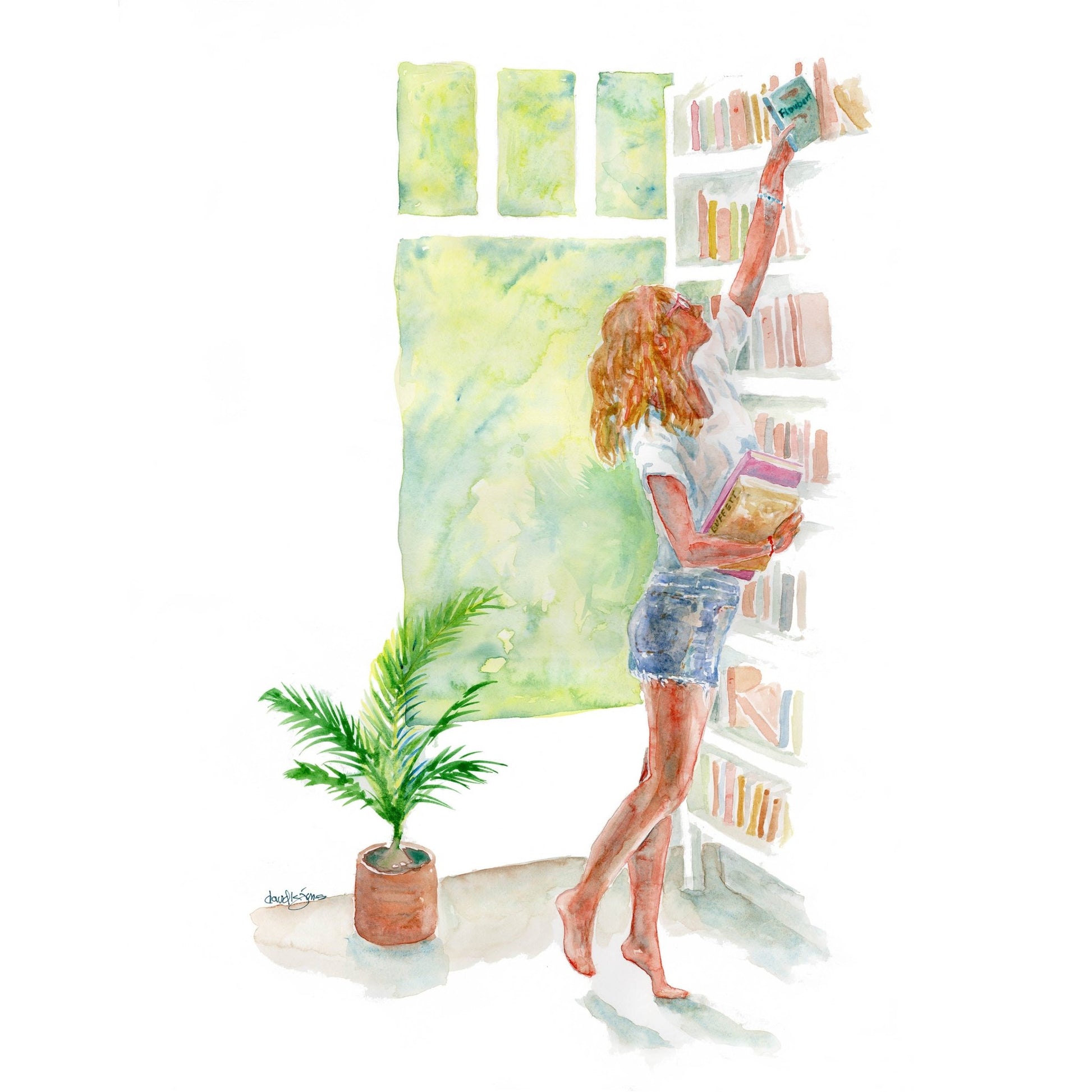 Love in the Library (original watercolor) - davidkjonesart
