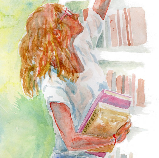 Love in the Library (original watercolor) - davidkjonesart