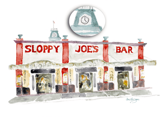 Sloppy Joes Bar (original watercolor) - davidkjonesart