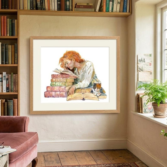 Stop and Smell the Books (art print) - davidkjonesart