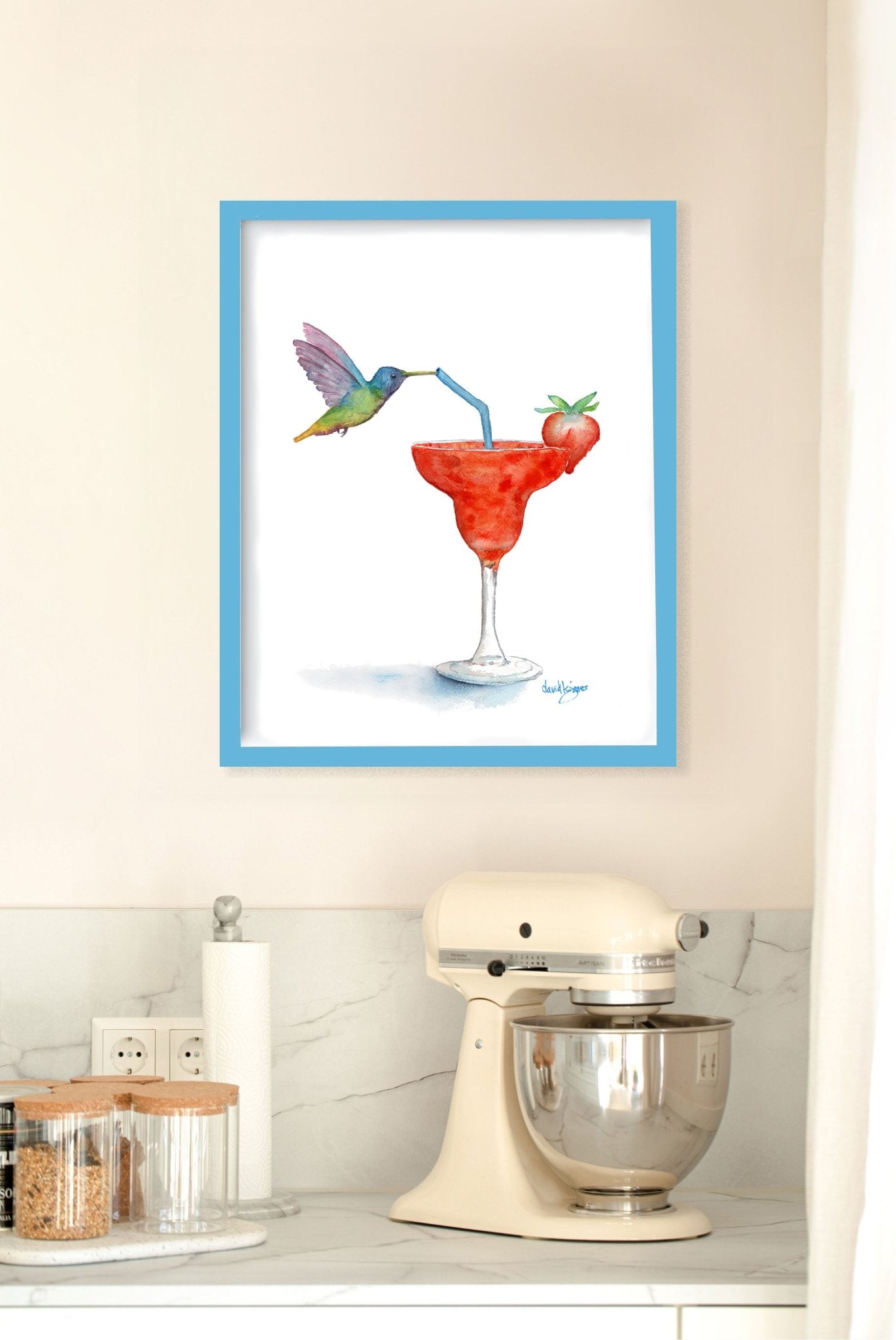 Strawberry Sipper (Art Print) - davidkjonesart