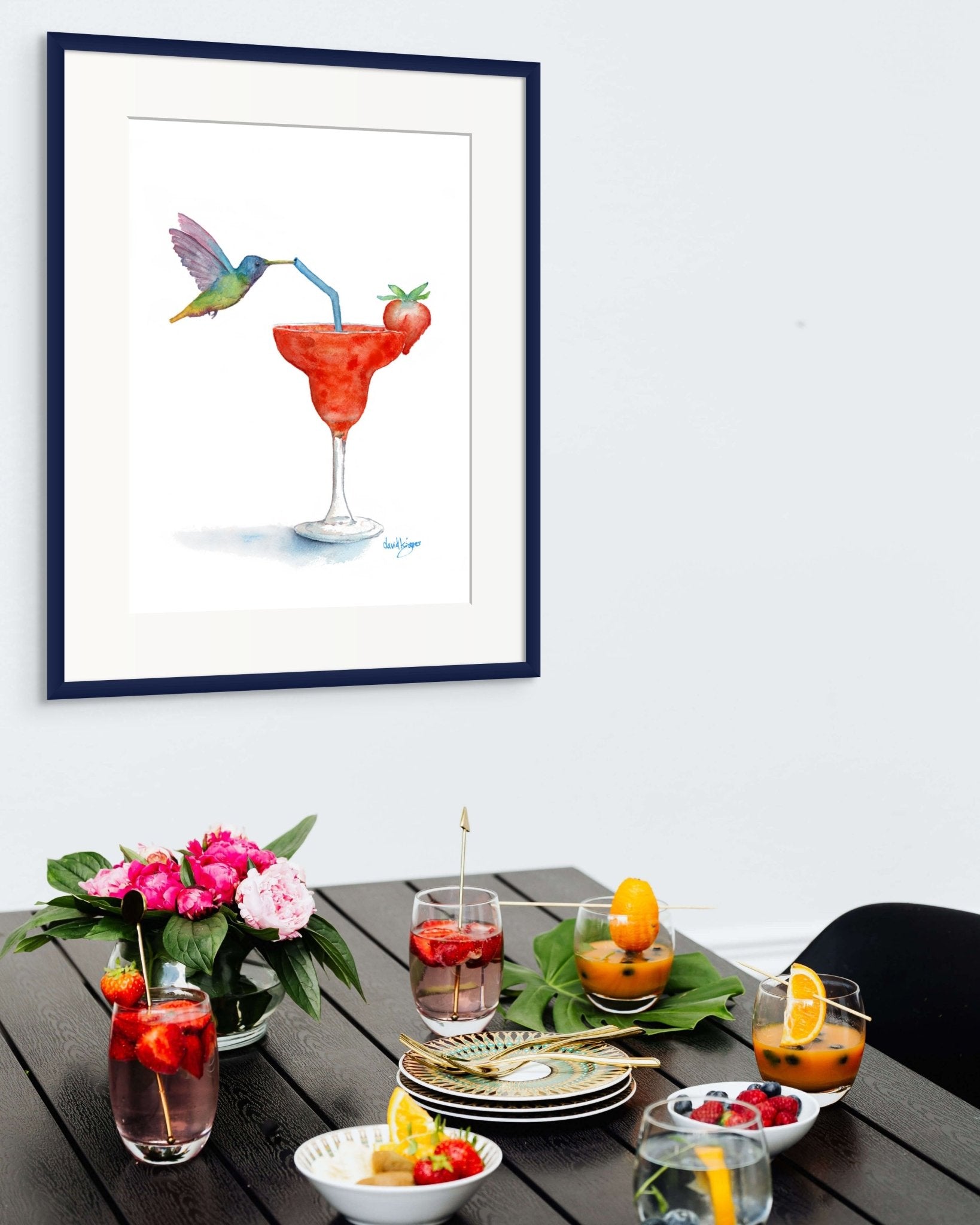 Strawberry Sipper (Art Print) - davidkjonesart
