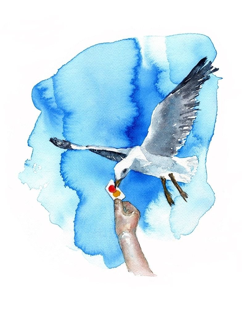 Gull Card (original watercolor) - davidkjonesart