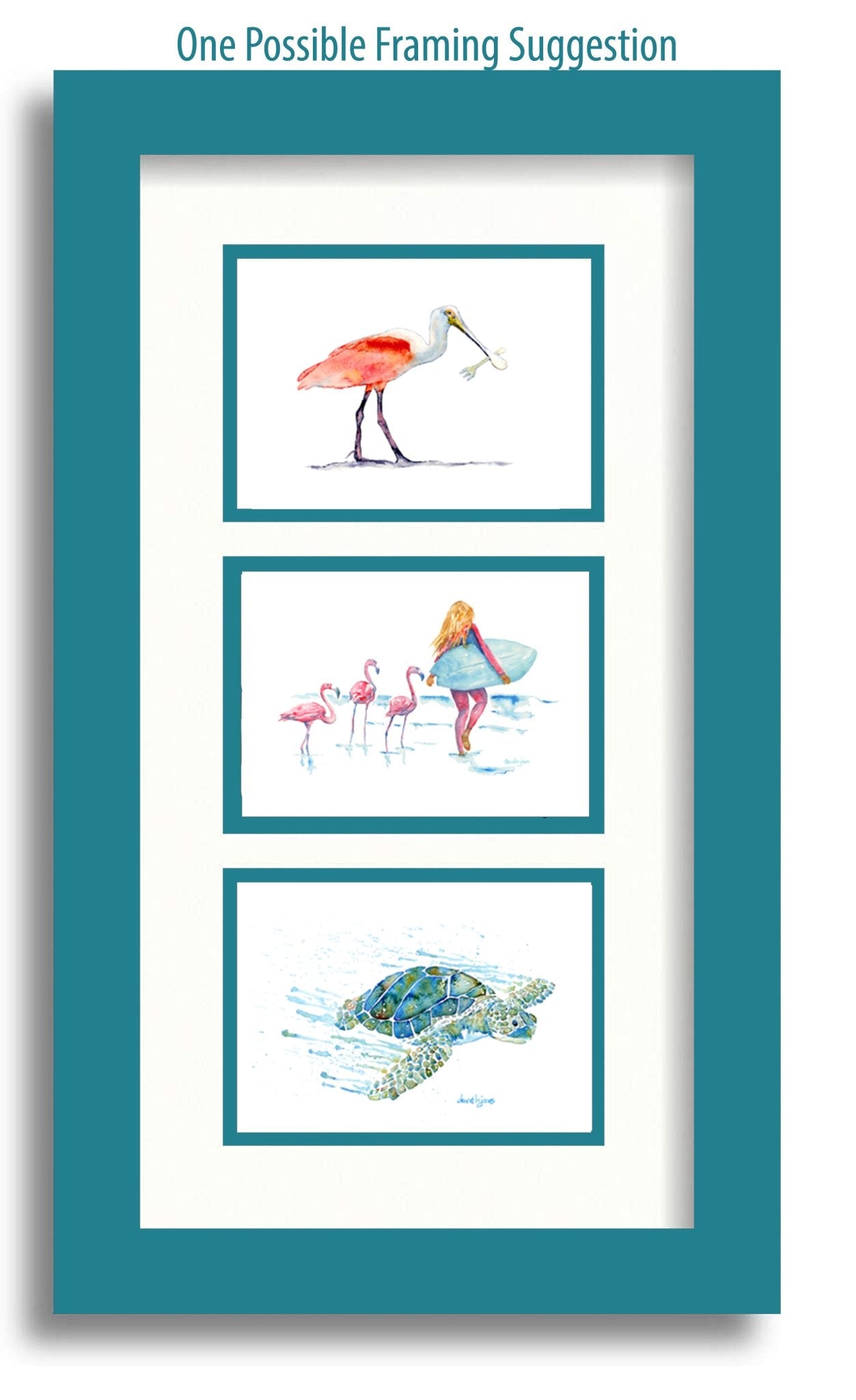 Little Flo Peep (flamingos and surfer girl print) - davidkjonesart