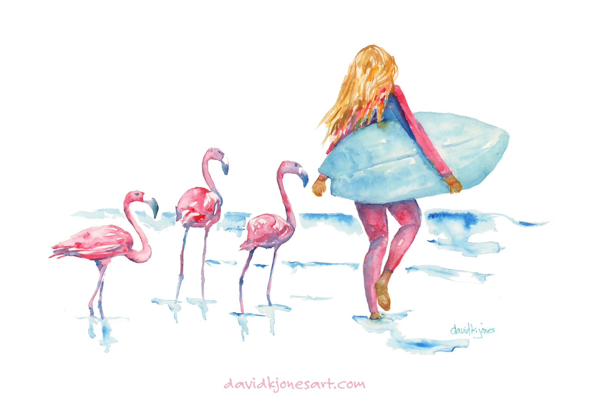 Little Flo Peep (flamingos and surfer girl print) - davidkjonesart