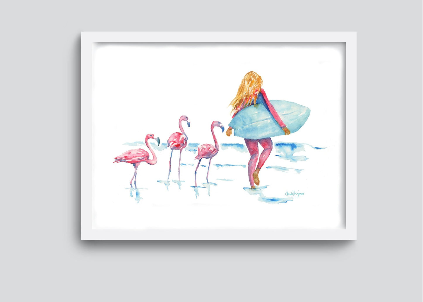 Little Flo Peep (flamingos and surfer girl print) - davidkjonesart