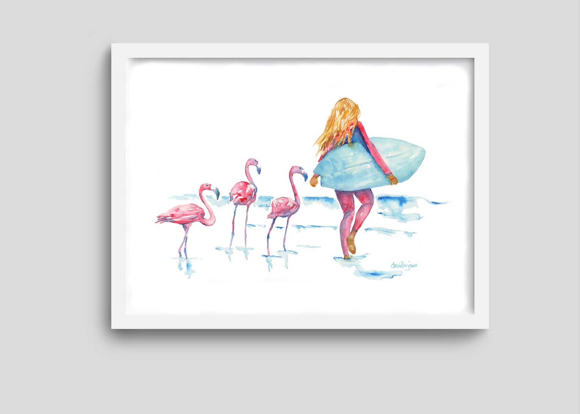 Little Flo Peep (flamingos and surfer girl print) - davidkjonesart