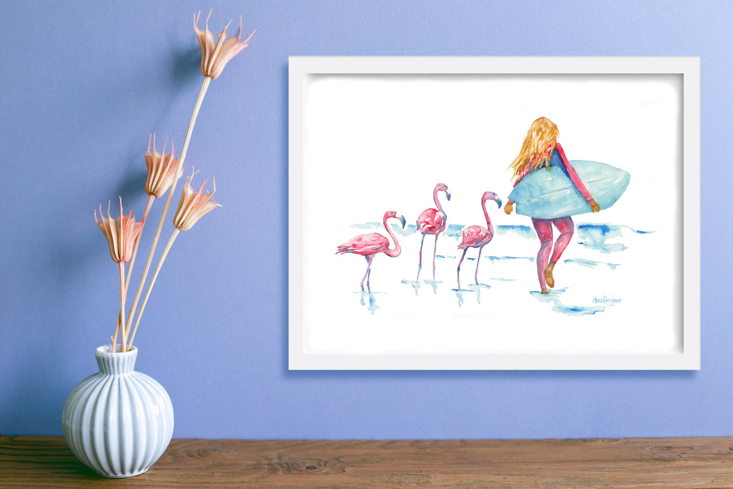 Little Flo Peep (flamingos and surfer girl print) - davidkjonesart