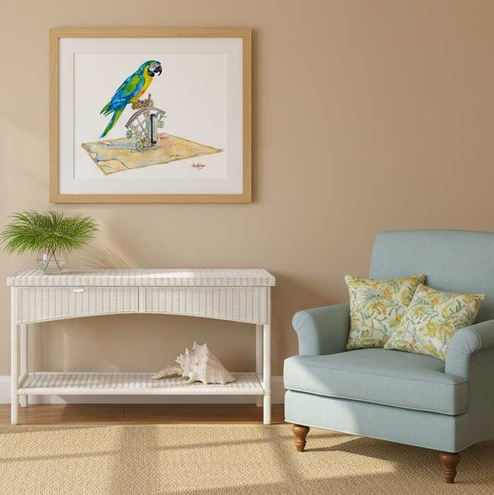 Loose watercolor art print "Mother Mother Ocean" inspired by Jimmy buffett hanging in a Florida style room