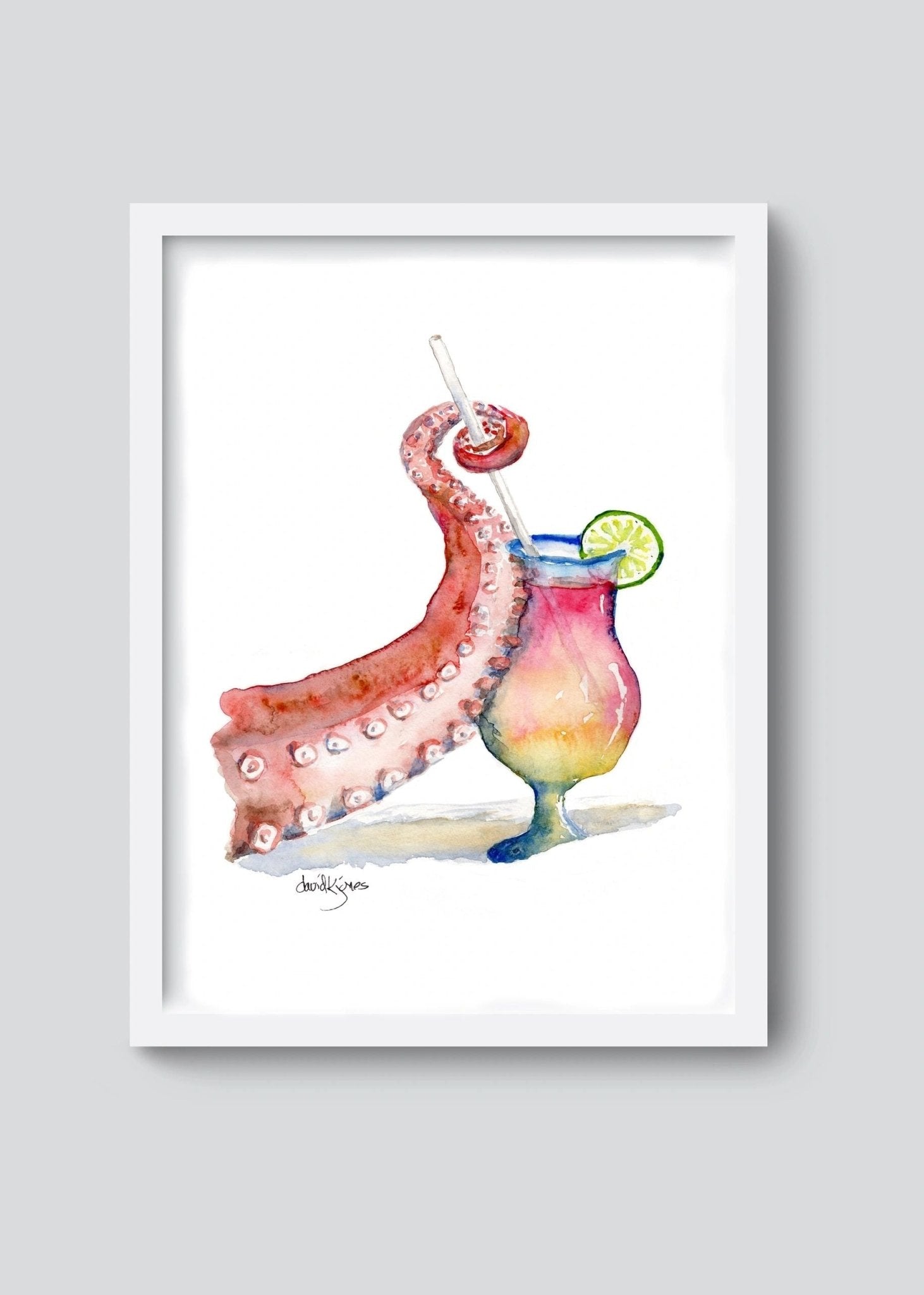 Octopus Drink (original watercolor) - davidkjonesart