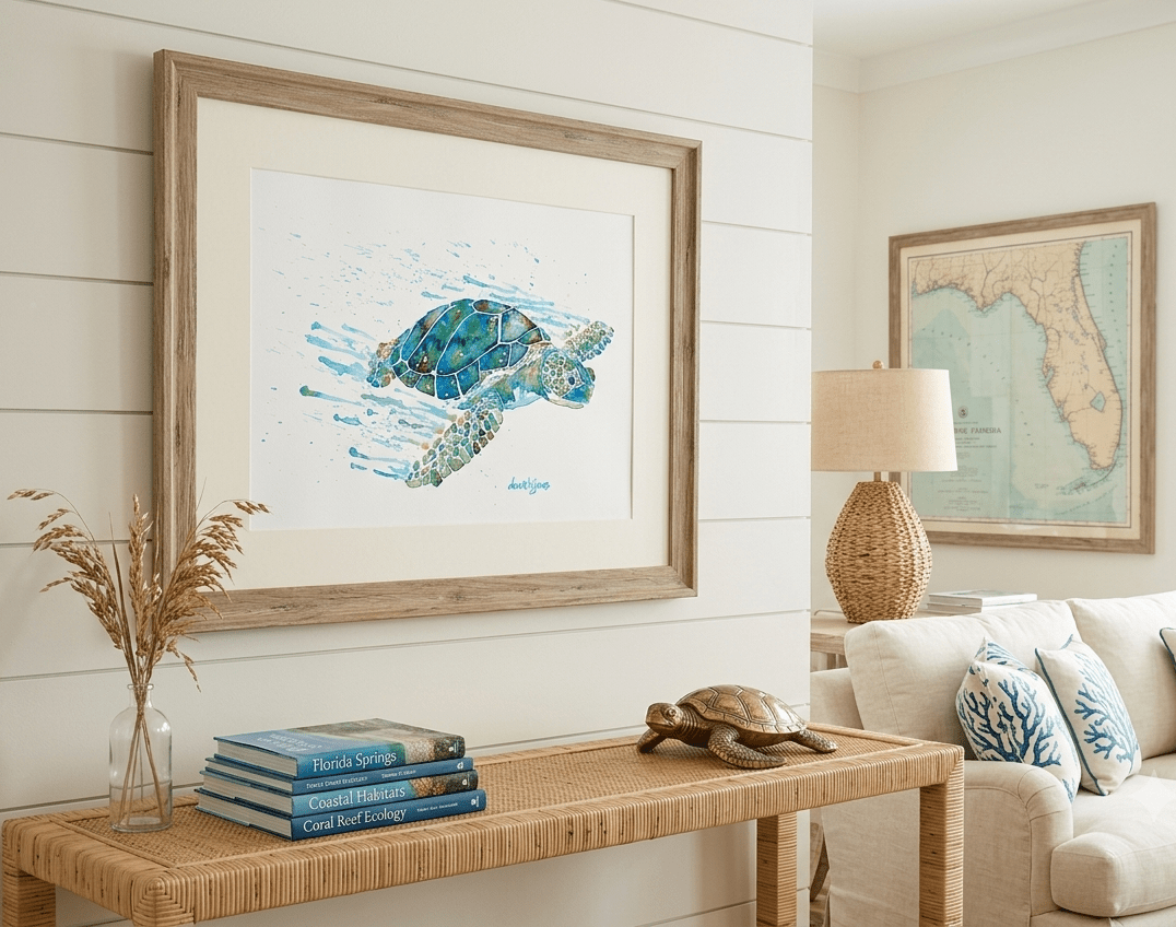 Seaweed-Top Flyer (Sea Turtle art print) - davidkjonesart