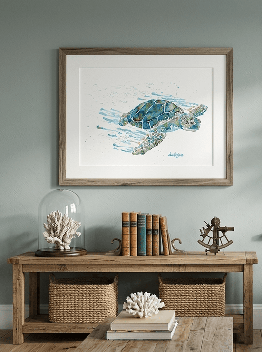 Seaweed-Top Flyer (Sea Turtle art print) - davidkjonesart