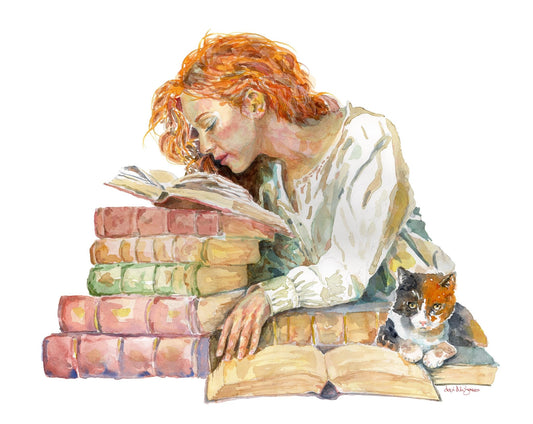 Stop and Smell the Books (art print) - davidkjonesart