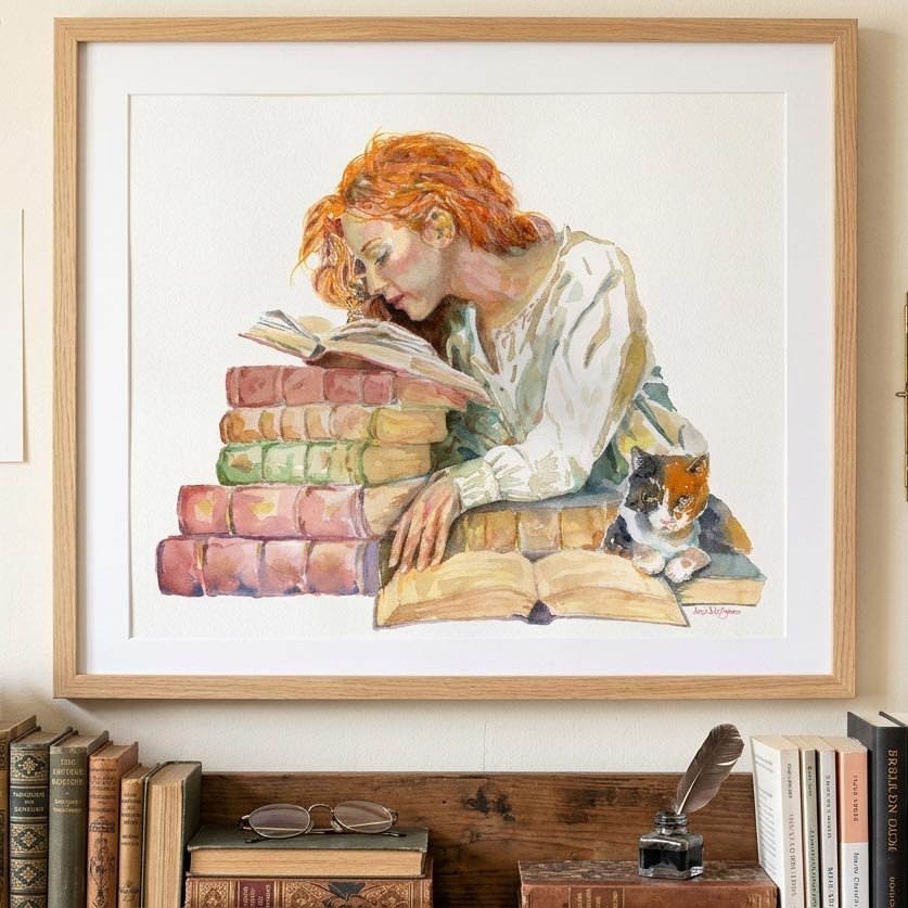 Stop and Smell the Books (art print) - davidkjonesart