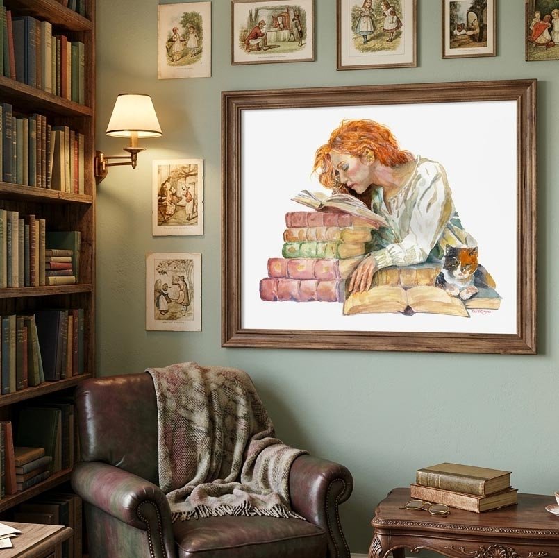 Stop and Smell the Books (art print) - davidkjonesart