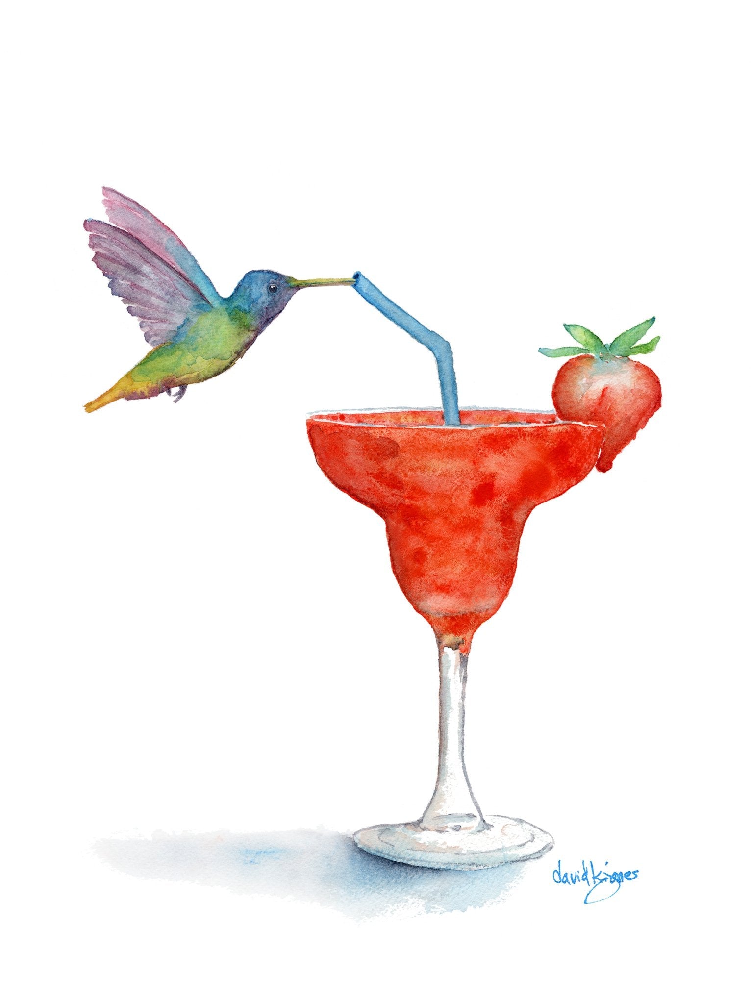 Strawberry Sipper (Art Print) - davidkjonesart