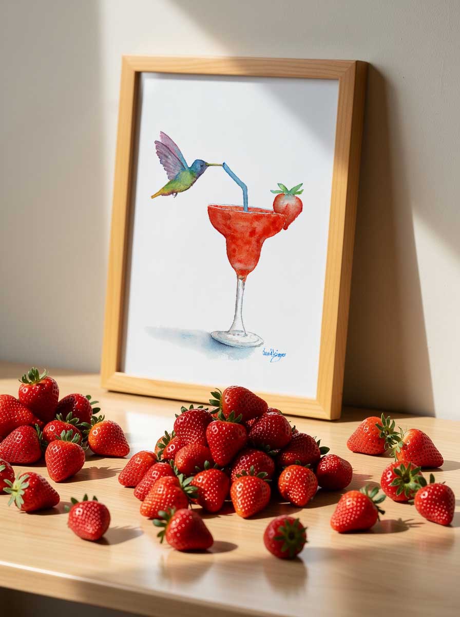 Strawberry Sipper (Art Print) - davidkjonesart