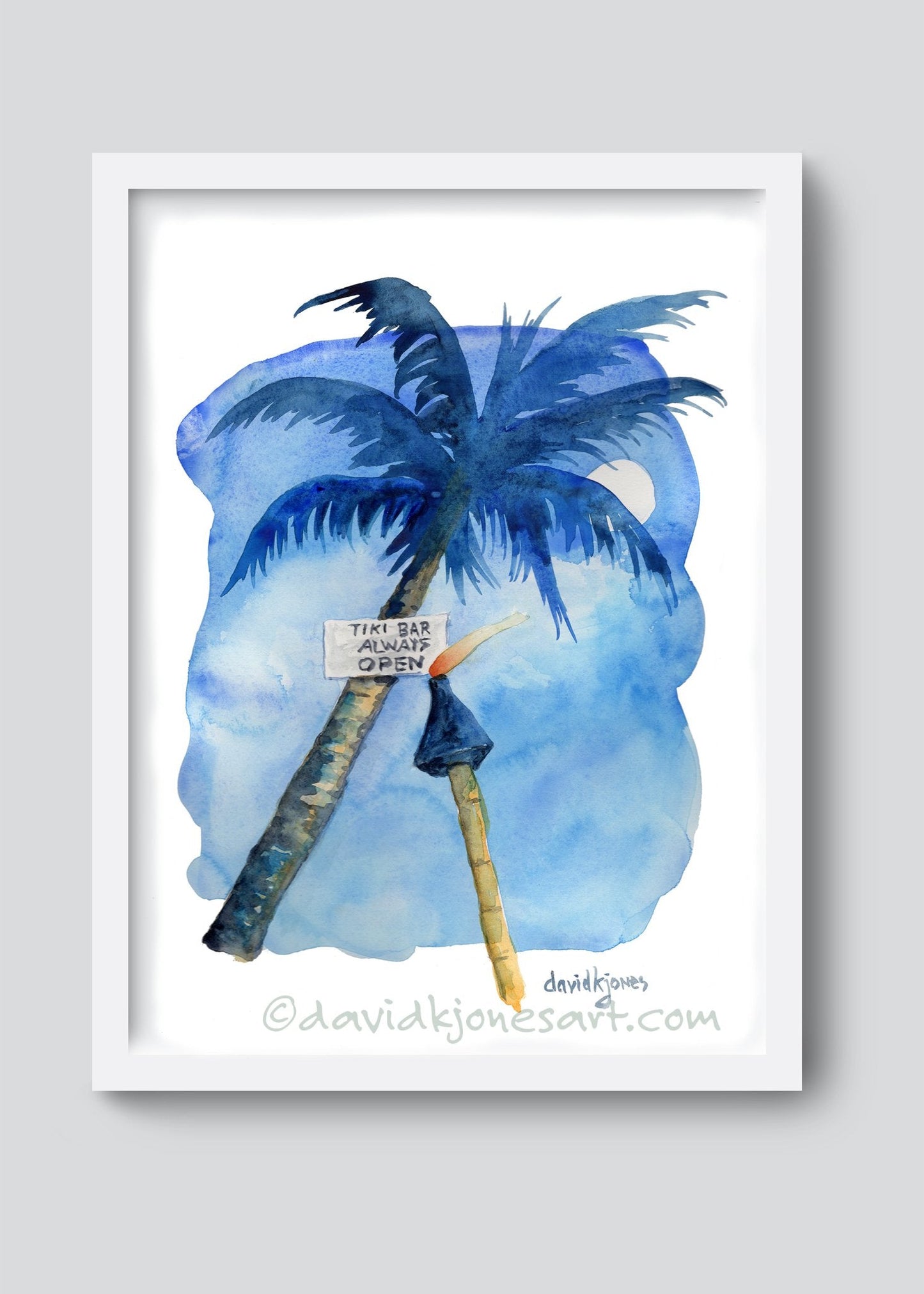 Tiki Bar Always Open (watercolor print) - davidkjonesart