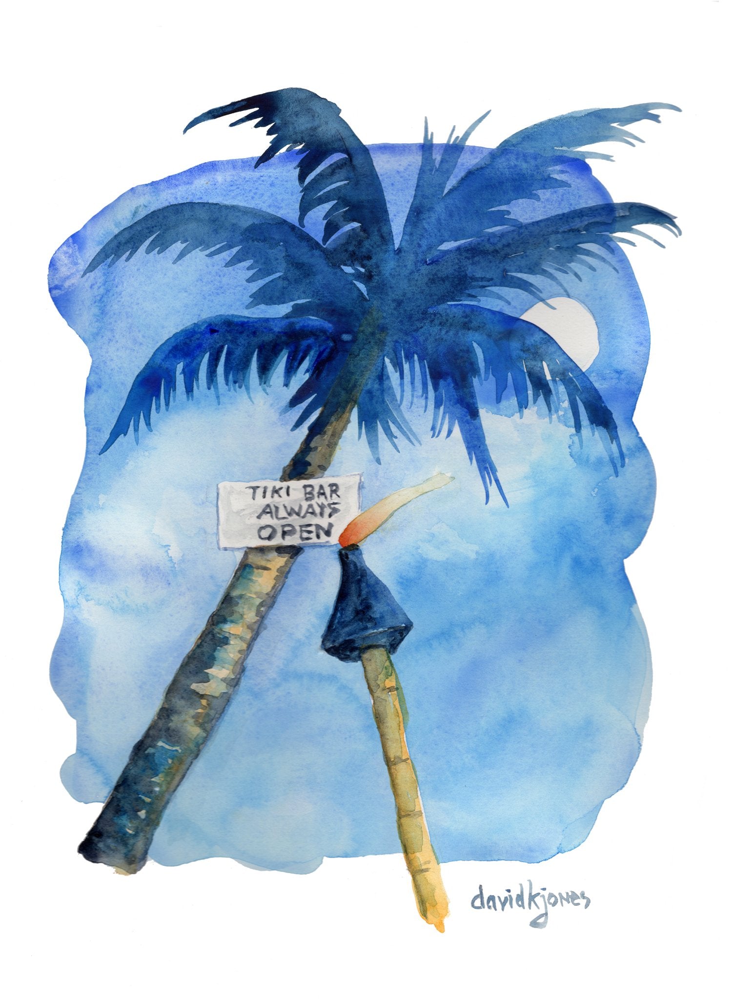 Tiki Bar Always Open (watercolor print) - davidkjonesart